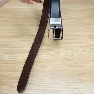 COLE HAAN Mens Belt Size 40 Brown Black Reversible Leather Silver Tone Hardware